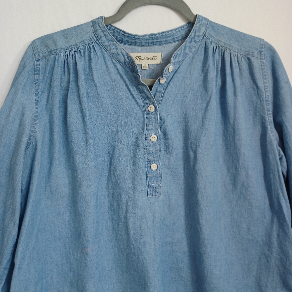 Madewell Chambray Denim Shirt Blouse Emmie Blue Wash Womens Small - Picture 5 of 11